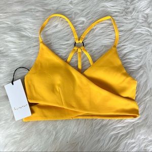 New Love Wave Faux Wrap Athletic Sports Bra Yellow Size XSmall
